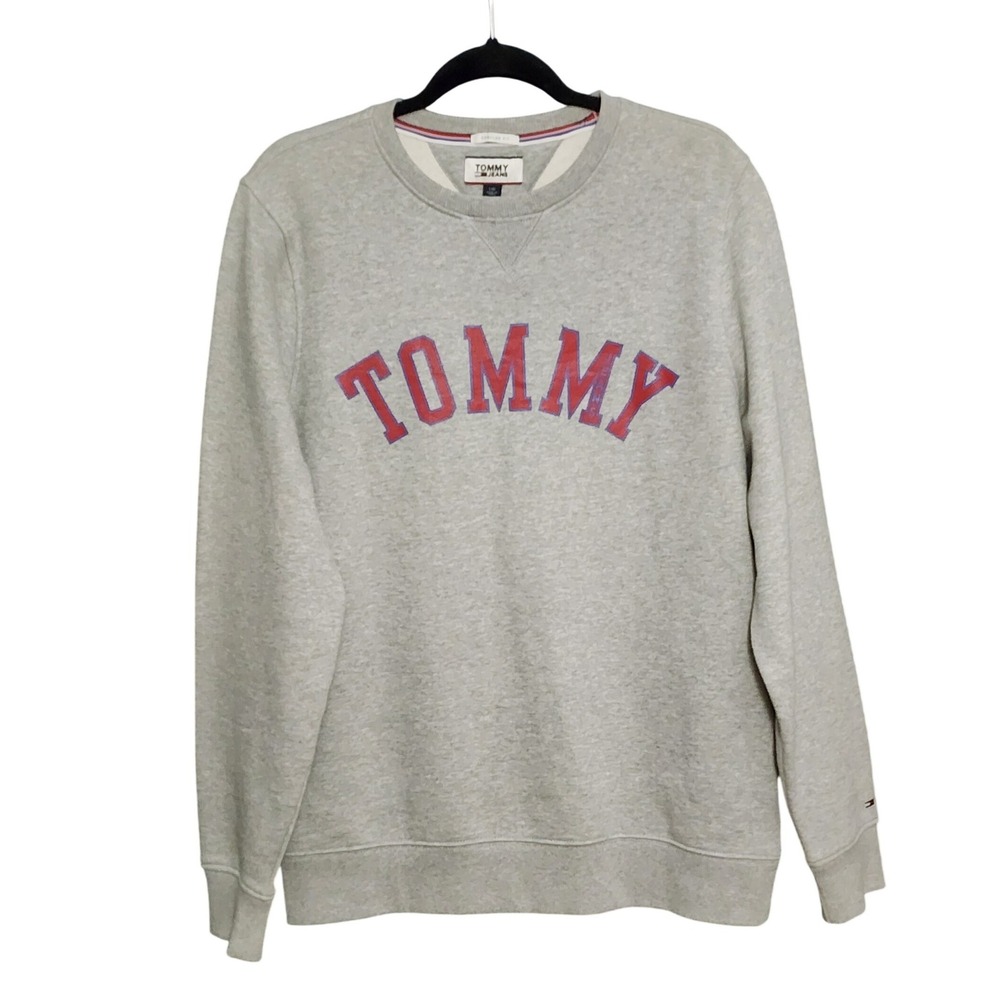 Tommy Jeans Sweatshirt Mens Gray Excellent Collegiate Logo Crewneck Large